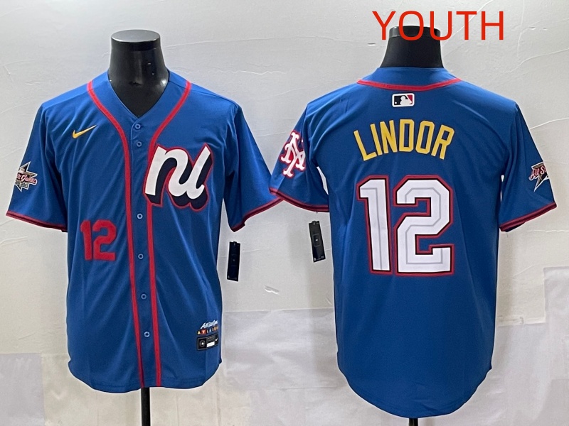 Youth 2025 New York Mets #12 Lindor Blue Nike 2025 MLB All Star Jersey style 008->youth mlb jersey->Youth Jersey